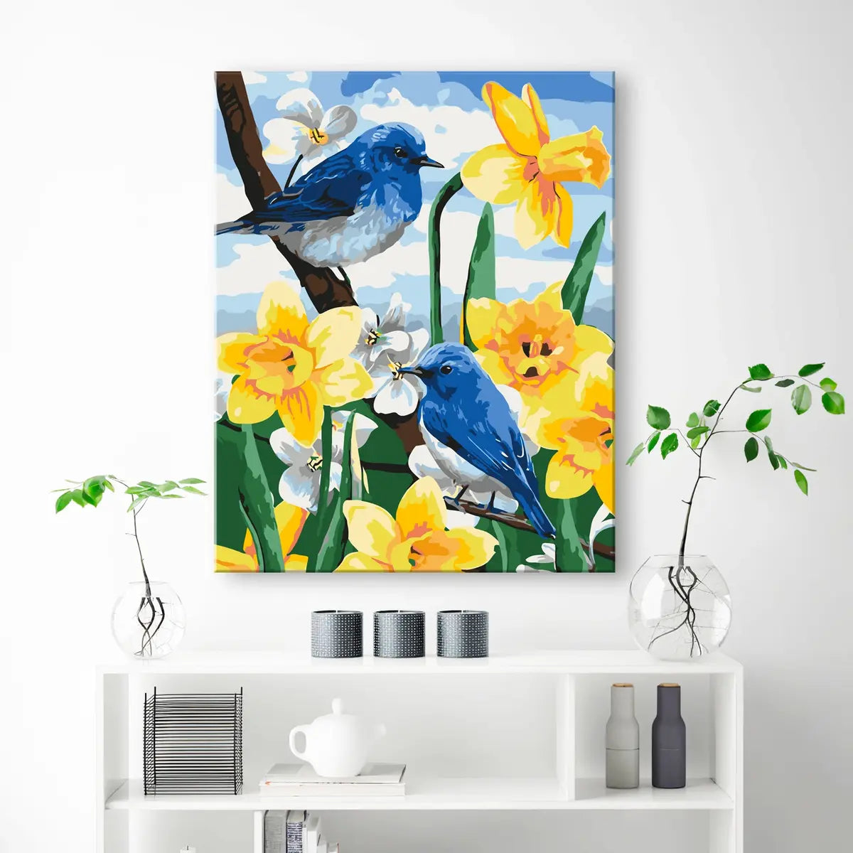 Blue Birds On Flowers